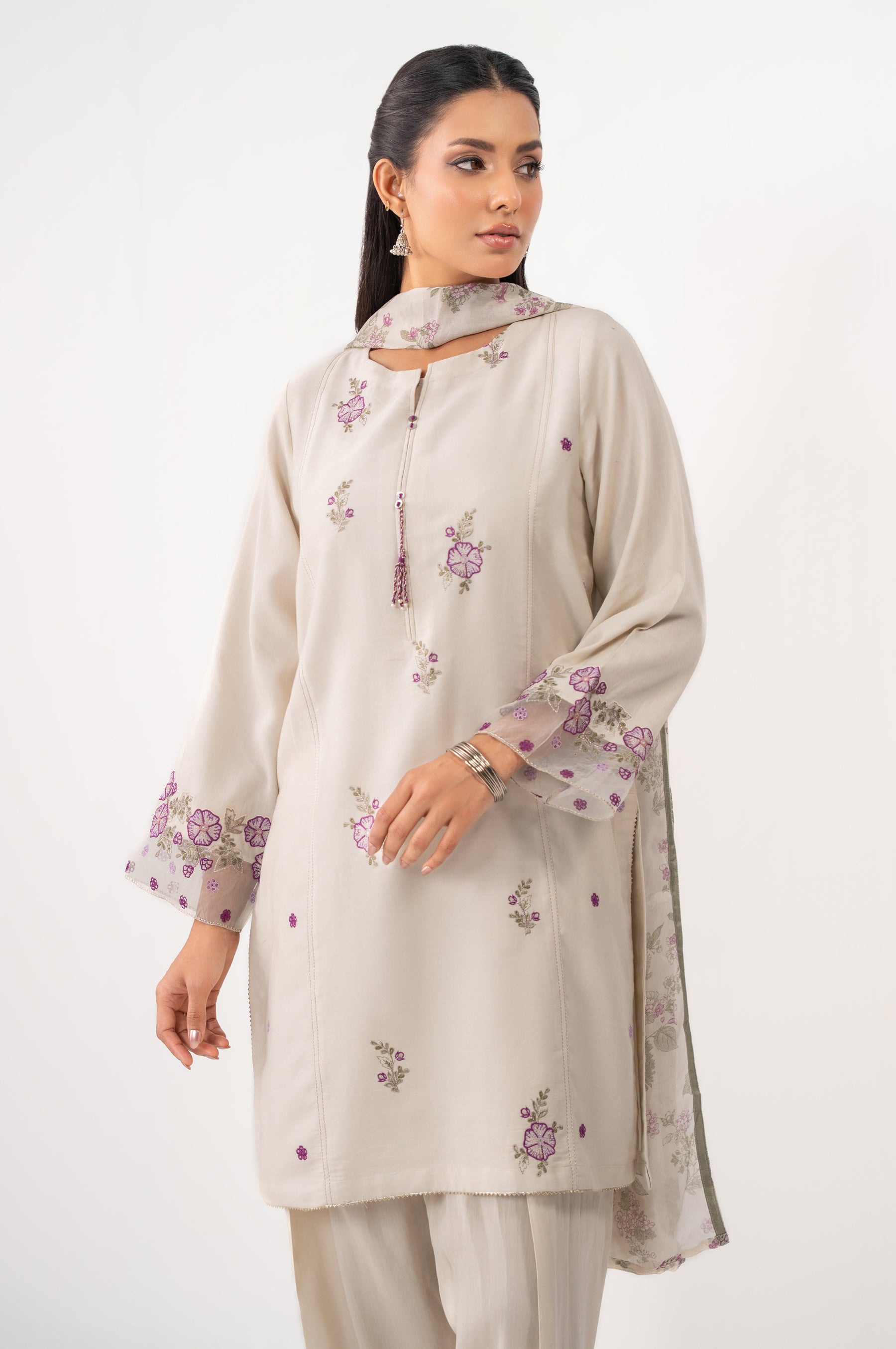 EMBROIDERED COTTON SATIN STITCHED SHIRT BOTTOM