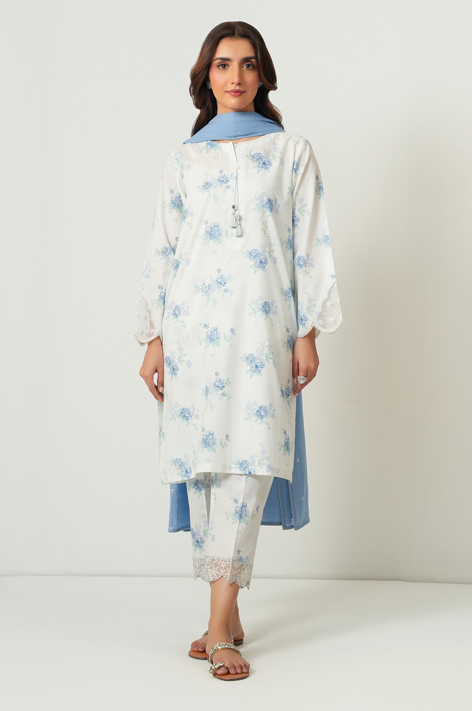 PRINTED SLUB LAWN STITCHED SHIRT BOTTOM