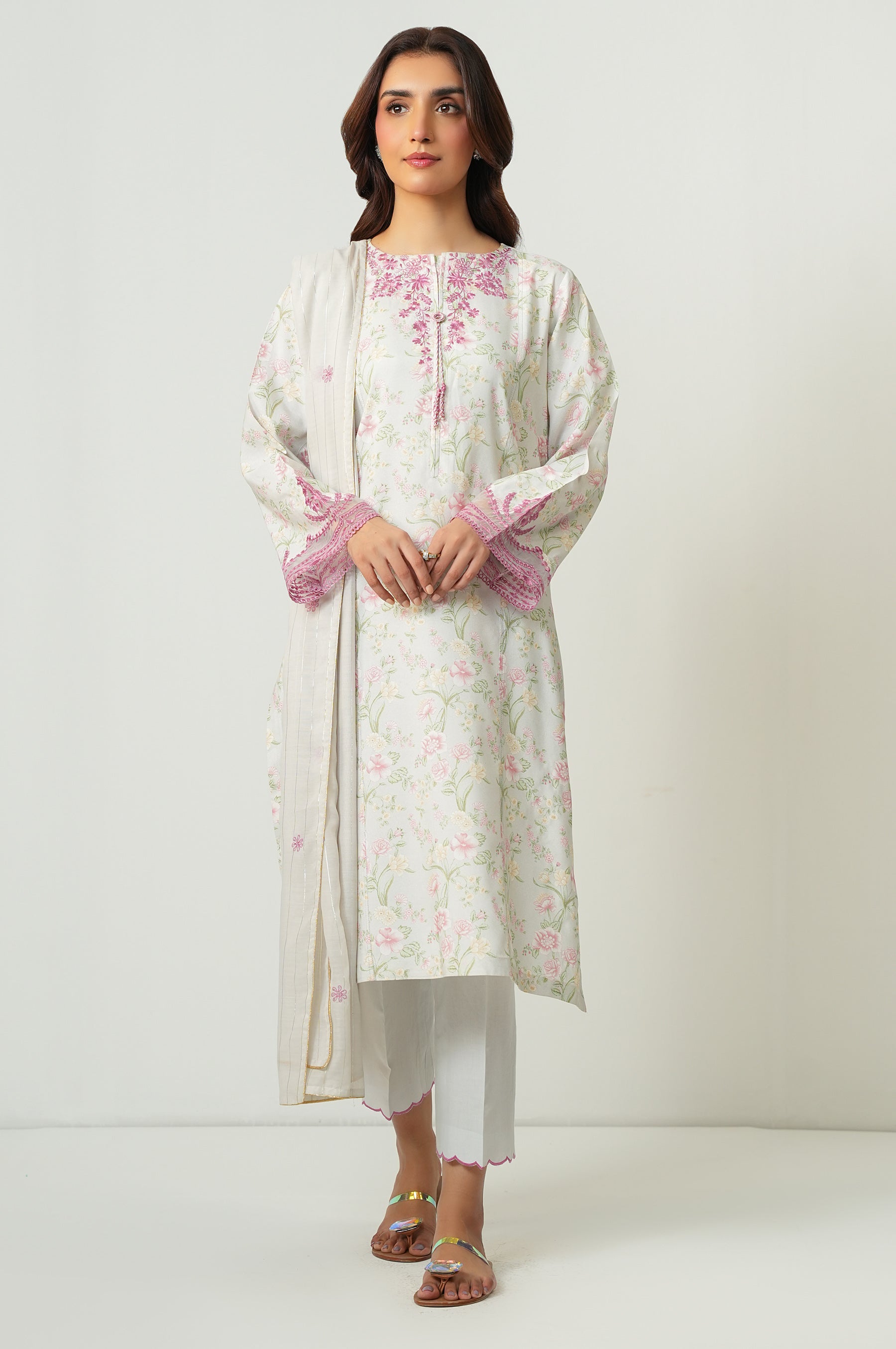 STITCHED EMBROIDERED RAW SILK SUIT