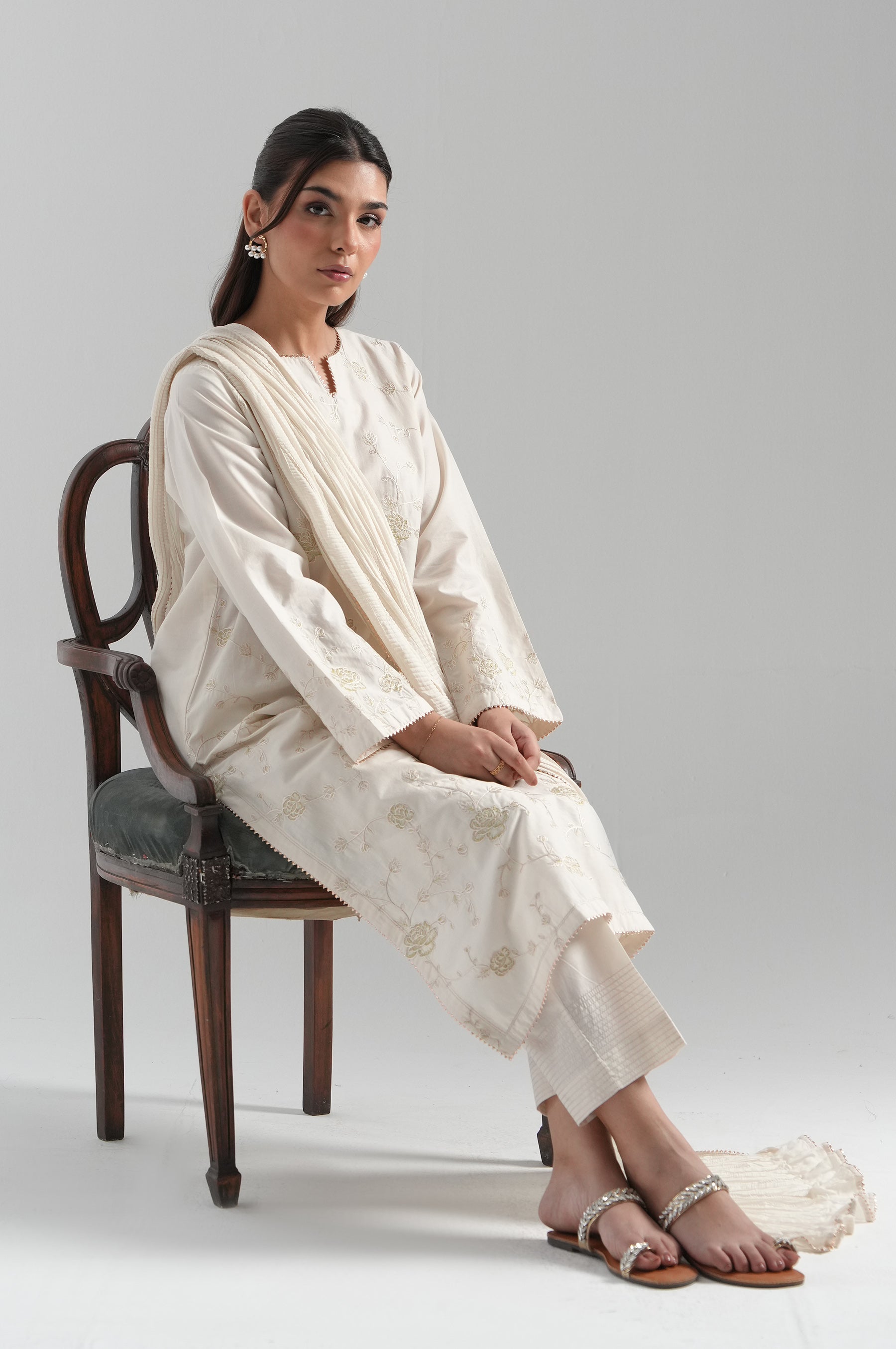 STITCHED EMBROIDERED CAMBRIC SUIT
