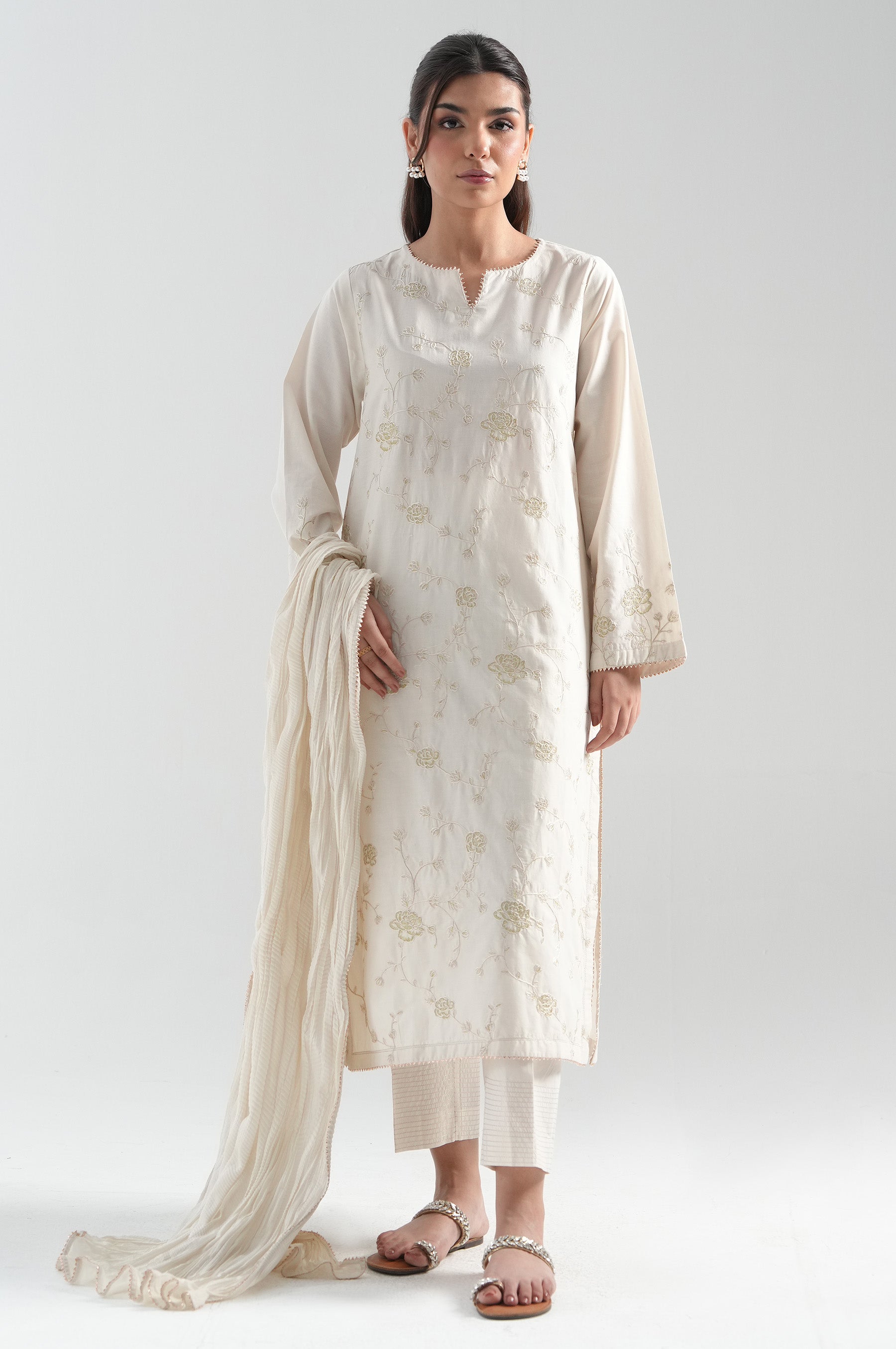 STITCHED EMBROIDERED CAMBRIC SUIT