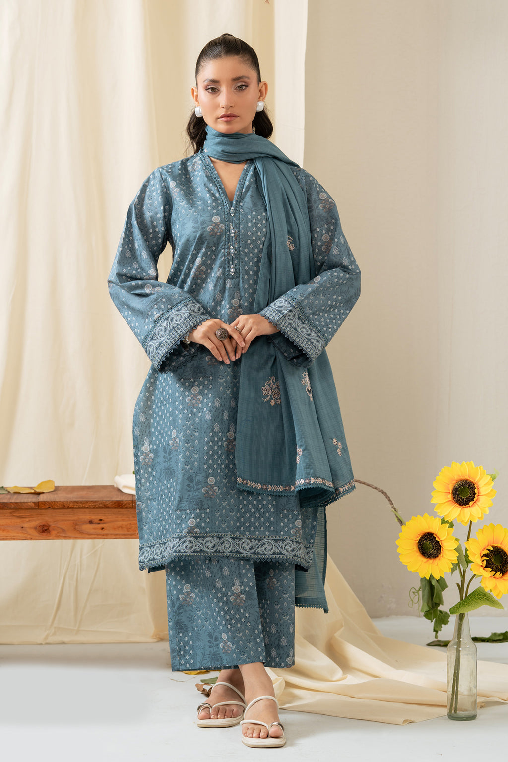 STITCHED EMBROIDERED CAMBRIC SUIT