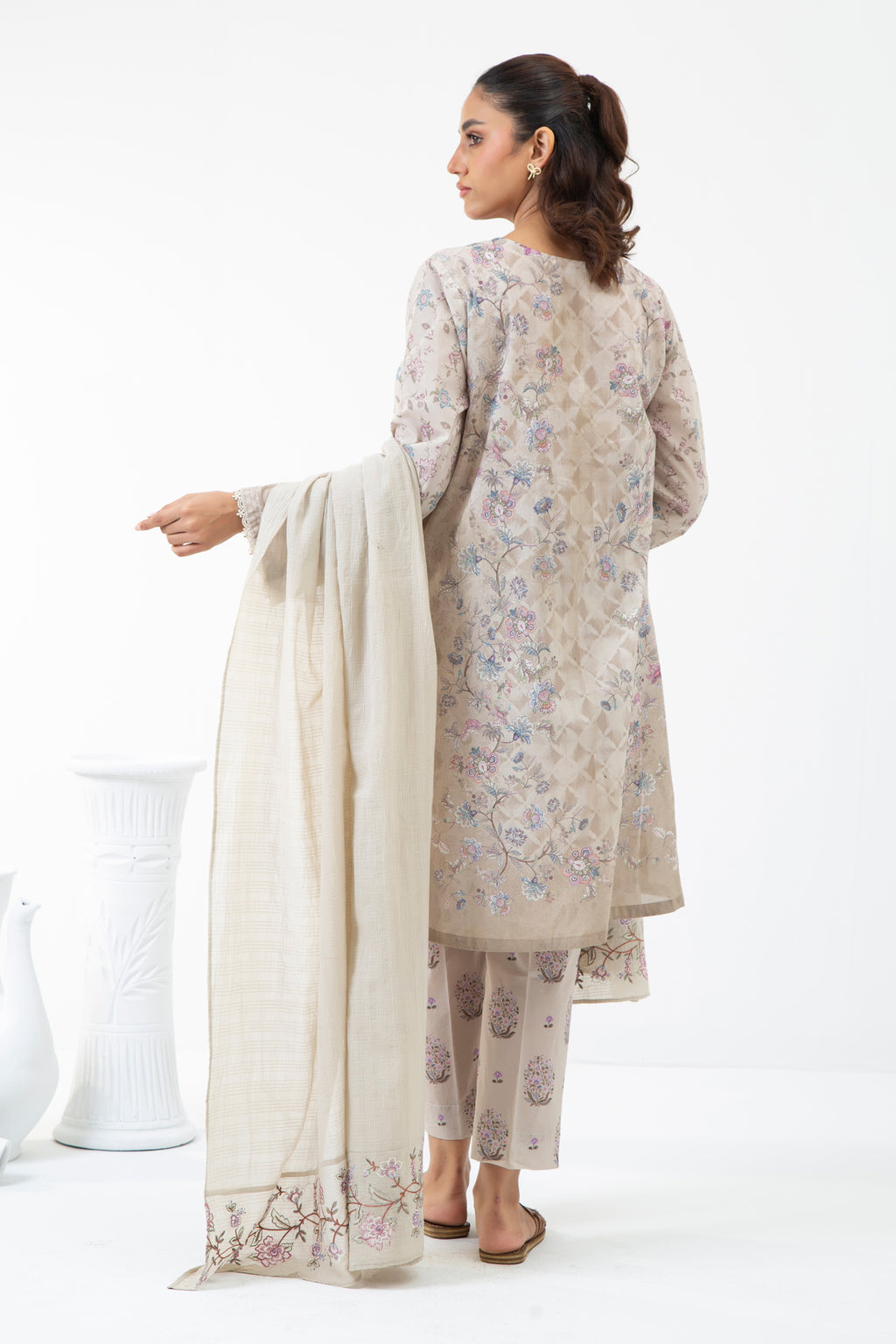 STITCHED EMBROIDERED CAMBRIC SUIT