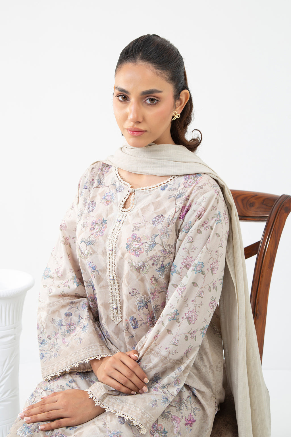 STITCHED EMBROIDERED CAMBRIC SUIT