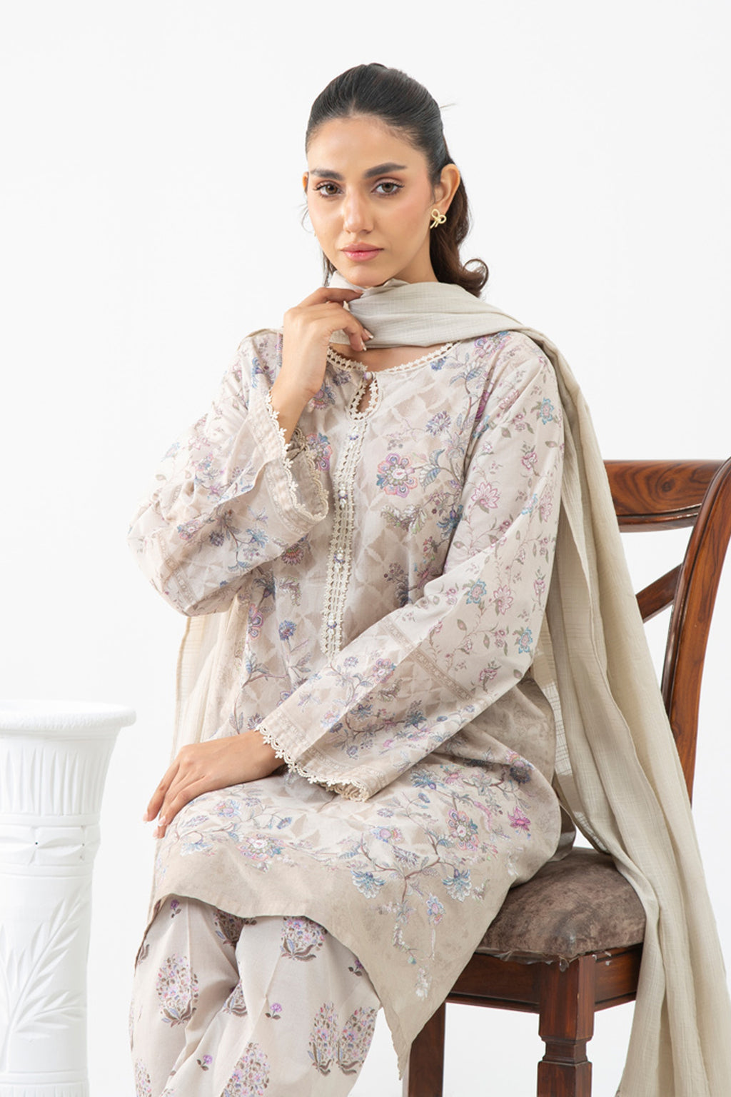 STITCHED EMBROIDERED CAMBRIC SUIT