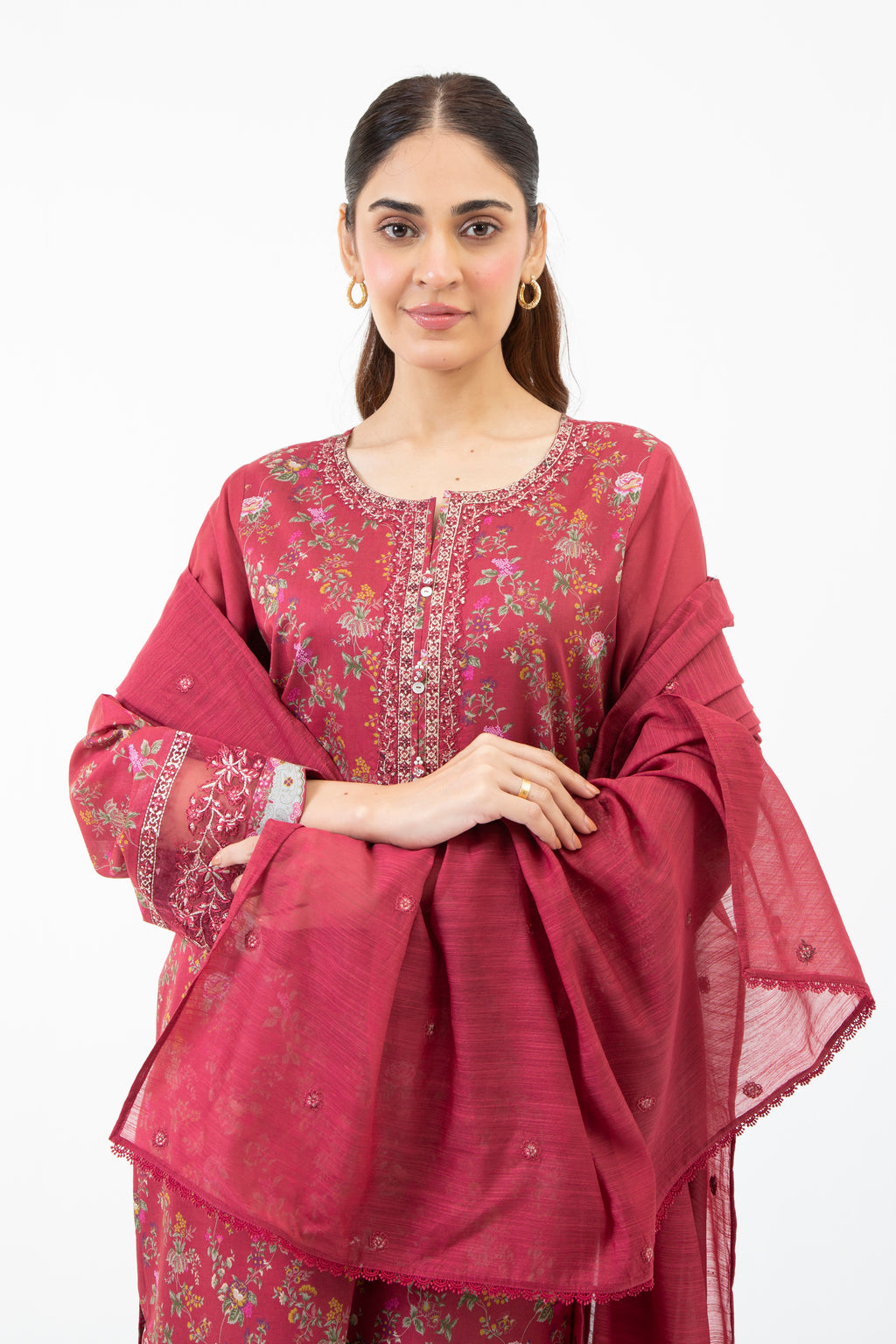 STITCHED EMBROIDERED CAMBRIC SUIT