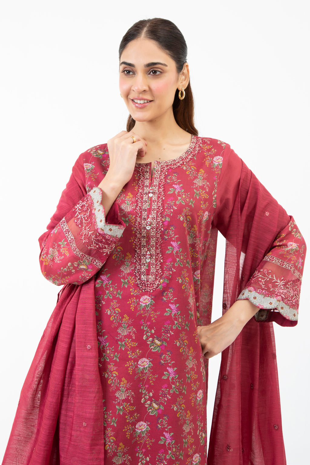 STITCHED EMBROIDERED CAMBRIC SUIT