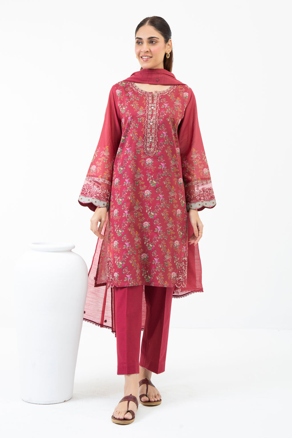 STITCHED EMBROIDERED CAMBRIC SUIT