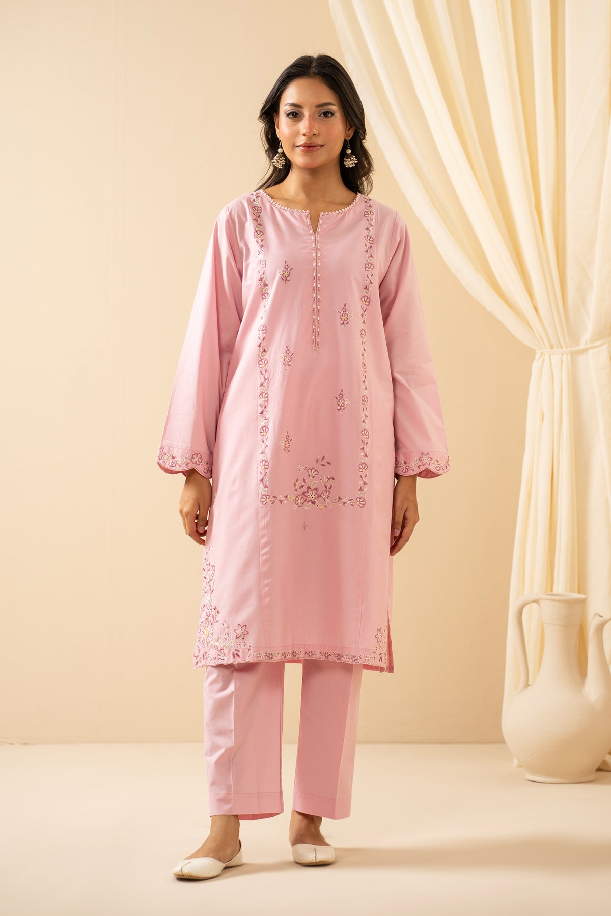 EMBROIDERED VISCOSE CREPE STITCHED 3 PIECE SUIT