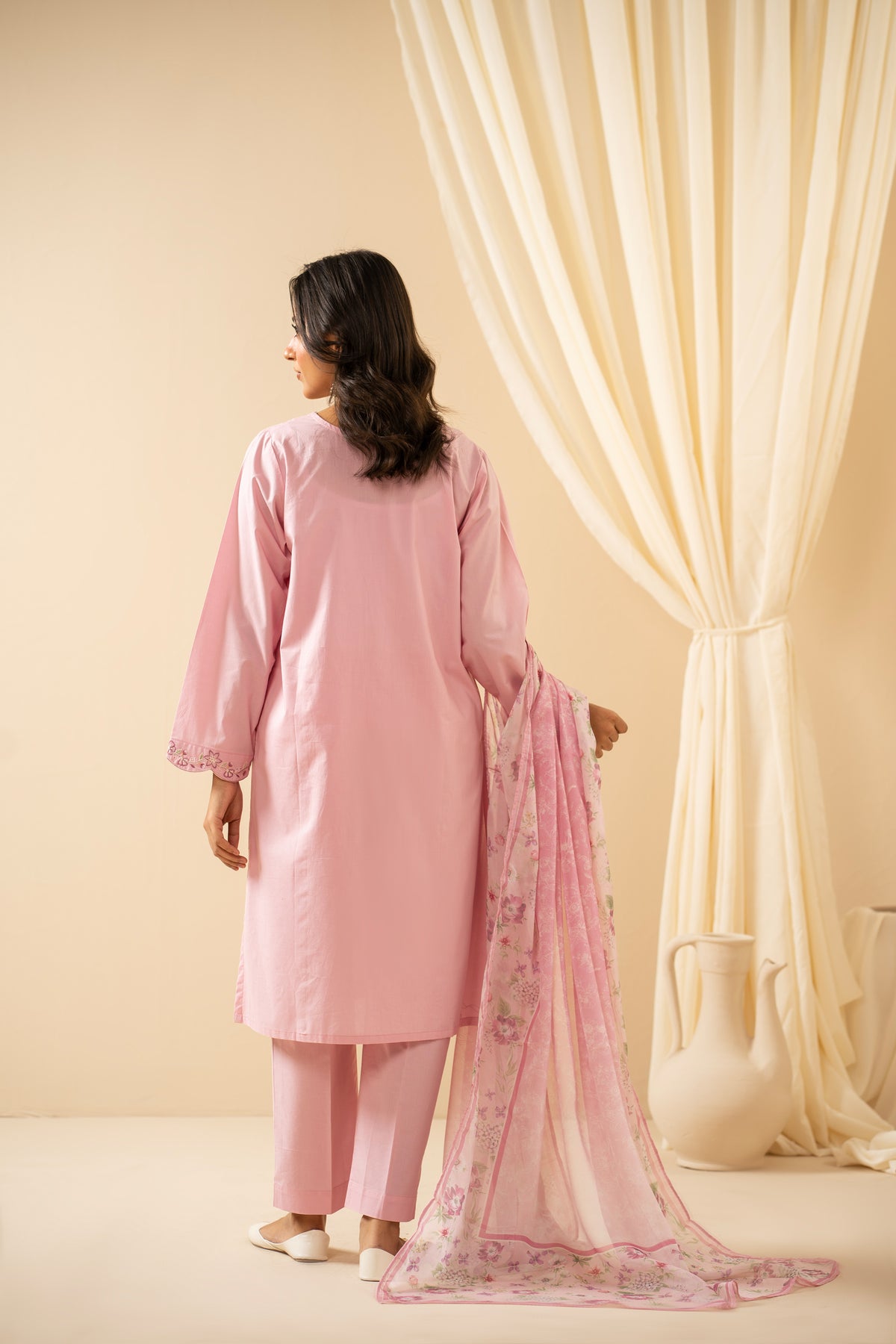 EMBROIDERED VISCOSE CREPE STITCHED 3 PIECE SUIT