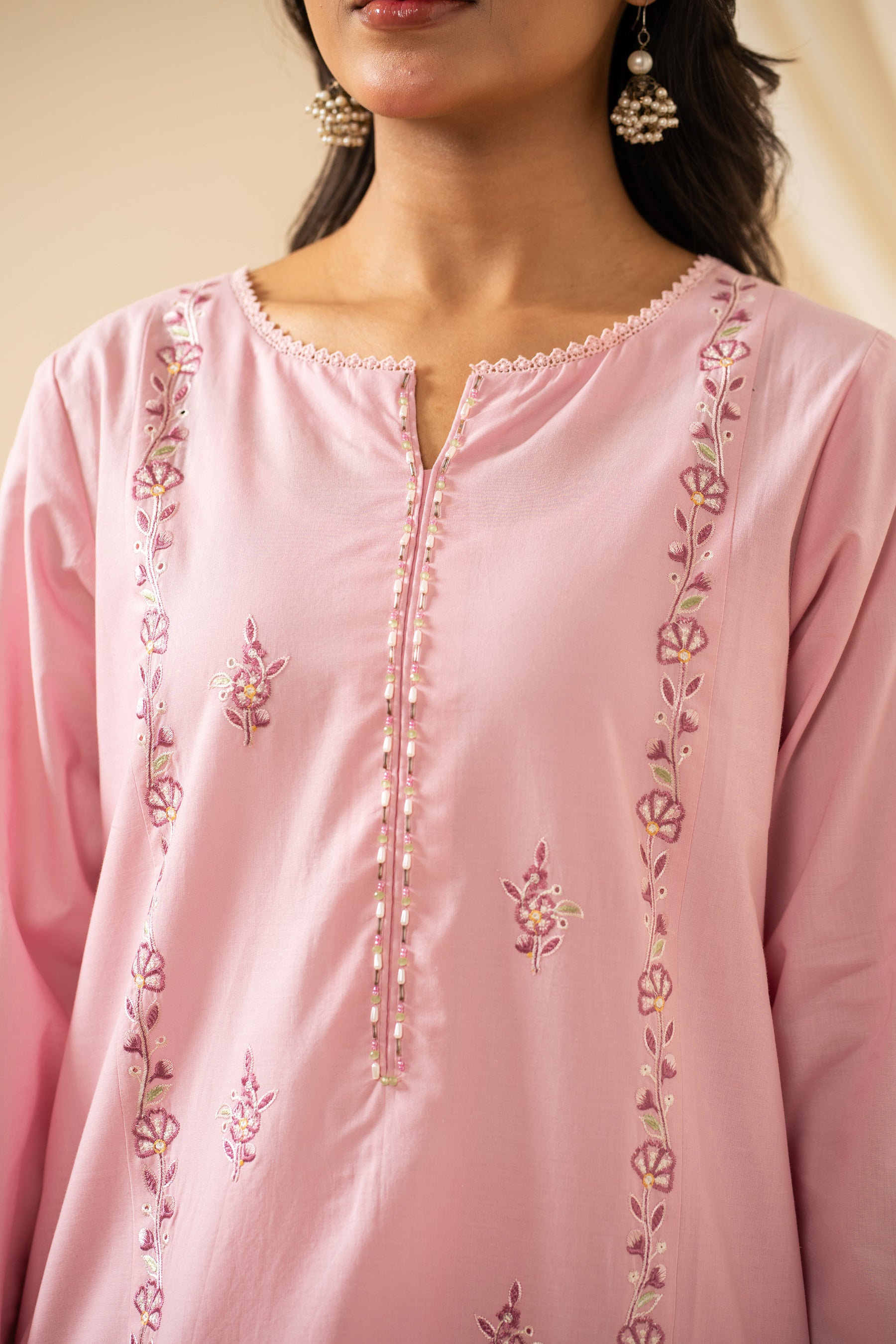 EMBROIDERED VISCOSE CREPE STITCHED 3 PIECE SUIT