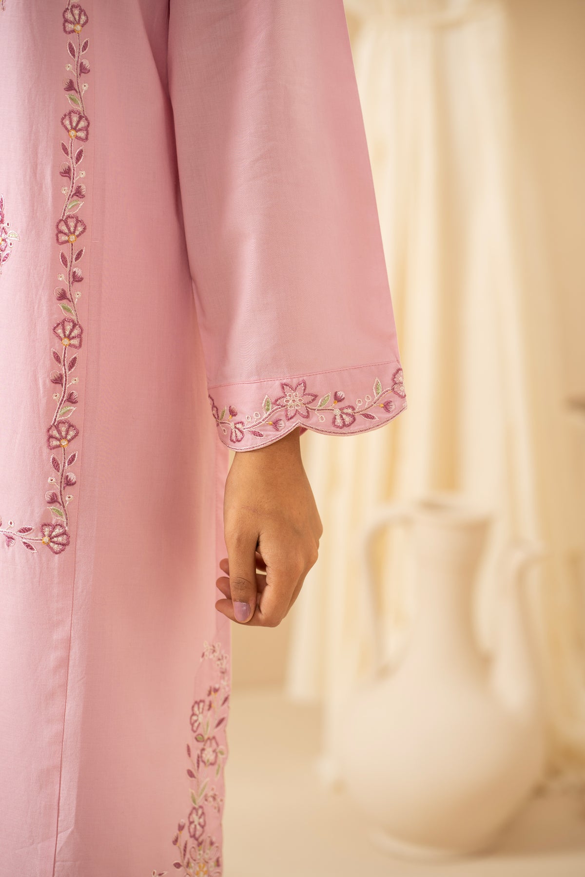 EMBROIDERED VISCOSE CREPE STITCHED 3 PIECE SUIT