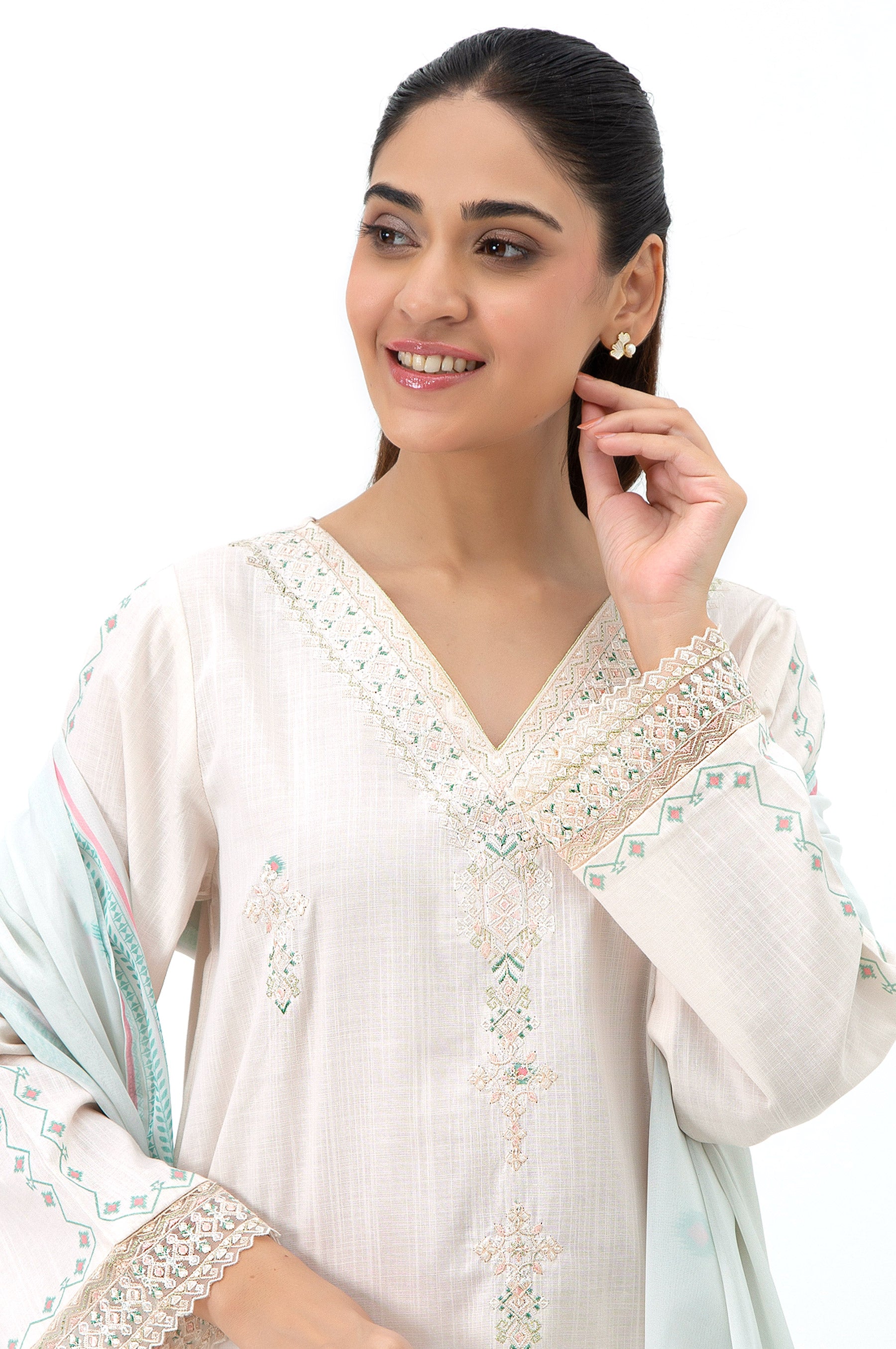 EMBROIDERED BOTH SIDE SLUB STITCHED SHIRT DUPATTA