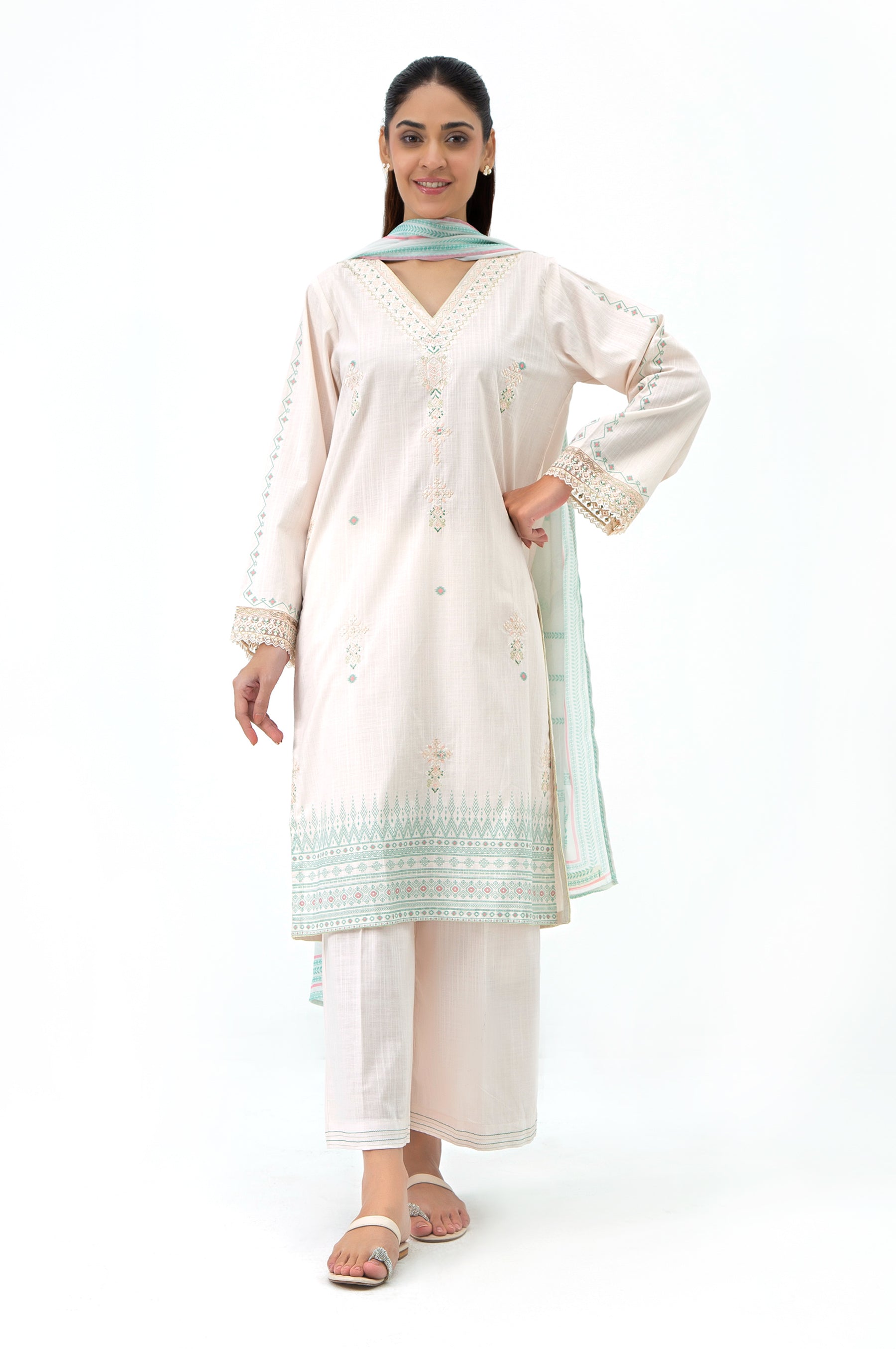 EMBROIDERED BOTH SIDE SLUB STITCHED SHIRT DUPATTA