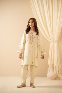 STITCHED EMBROIDERED COTTON SILK SUIT
