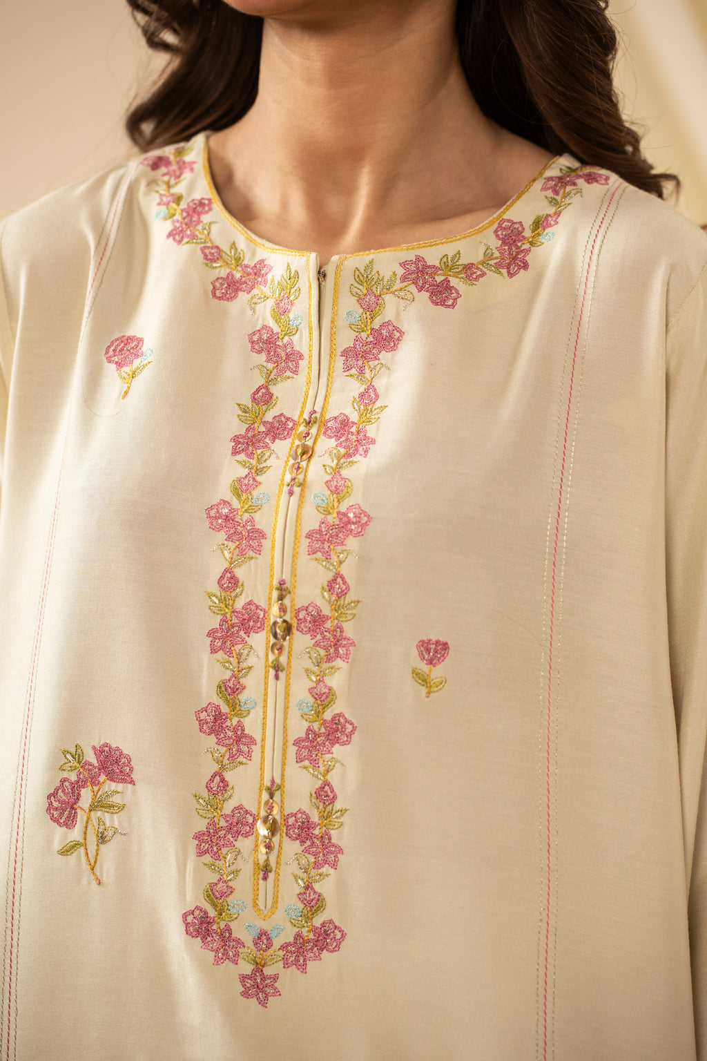 STITCHED EMBROIDERED COTTON SILK SUIT