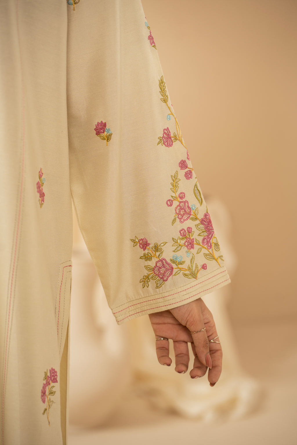 STITCHED EMBROIDERED COTTON SILK SUIT