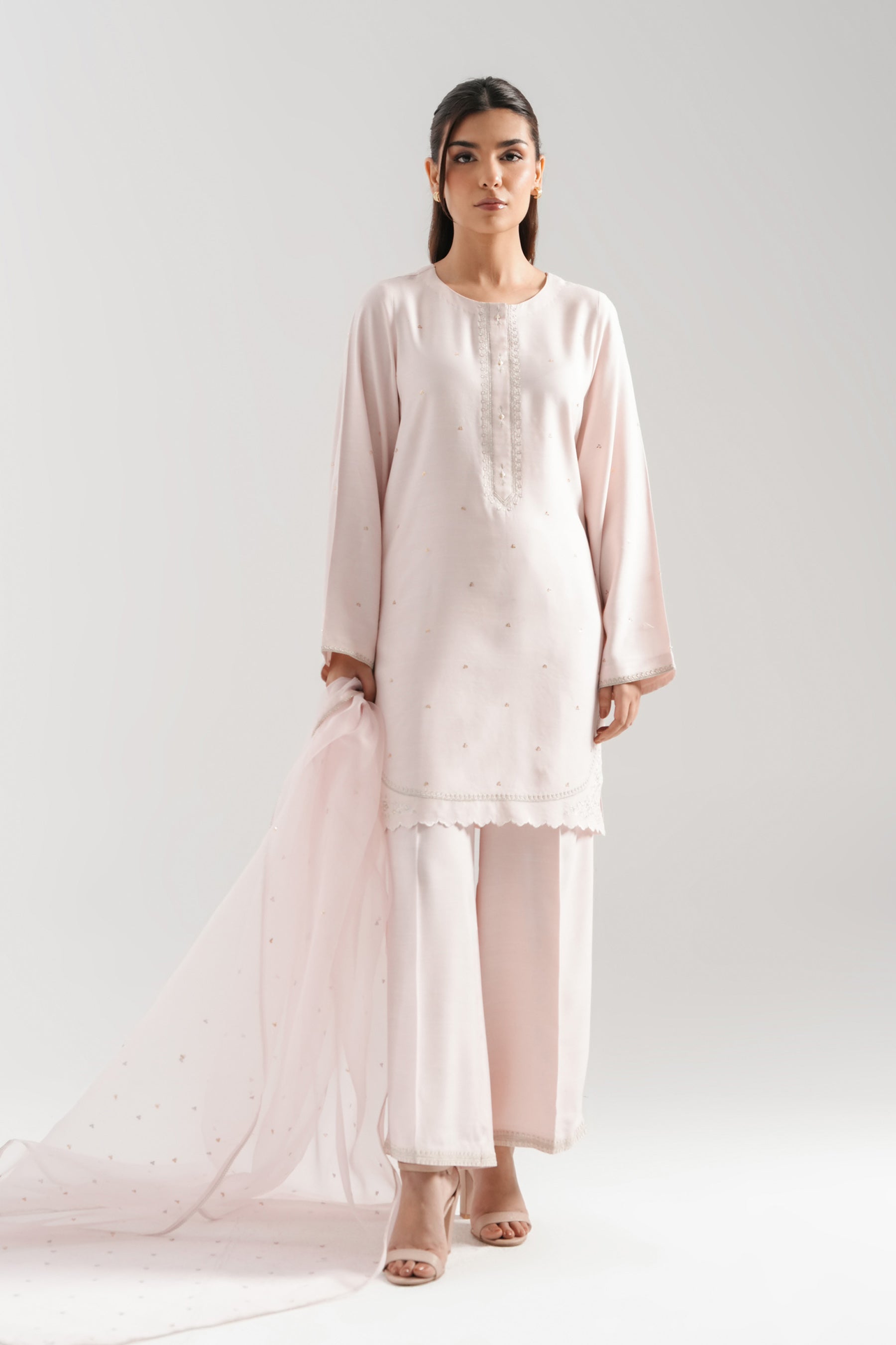 EMBROIDERED COTTON SILK STITCHED 3 PIECE SUIT