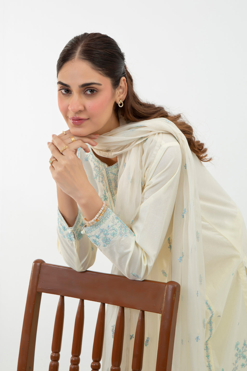 EMBROIDERED CAMBRIC STITCHED 3 PIECE SUIT