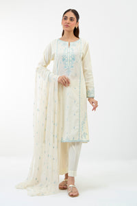 EMBROIDERED CAMBRIC STITCHED 3 PIECE SUIT