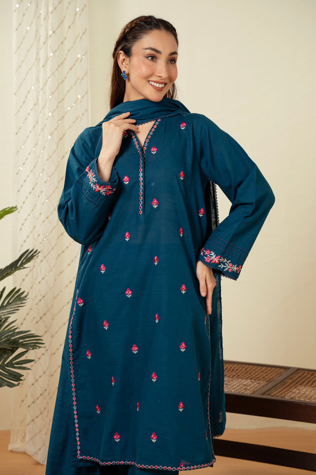 STITCHED DYED EMBROIDERED SUIT