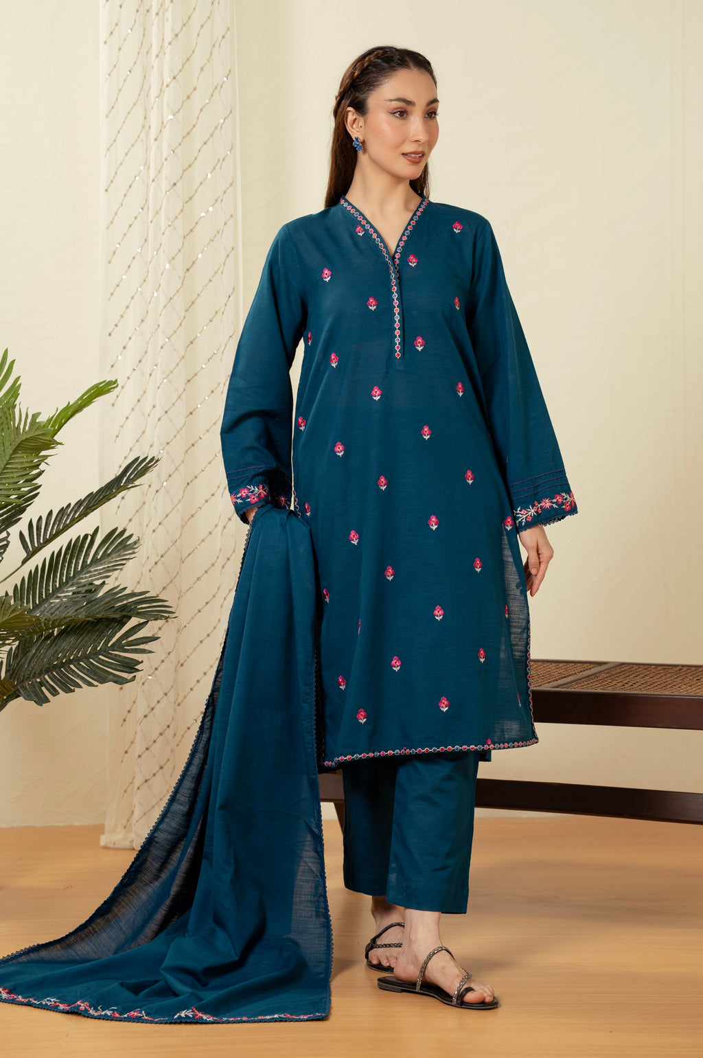 EMBROIDERED KHADDAR STITCHED SHIRT BOTTOM