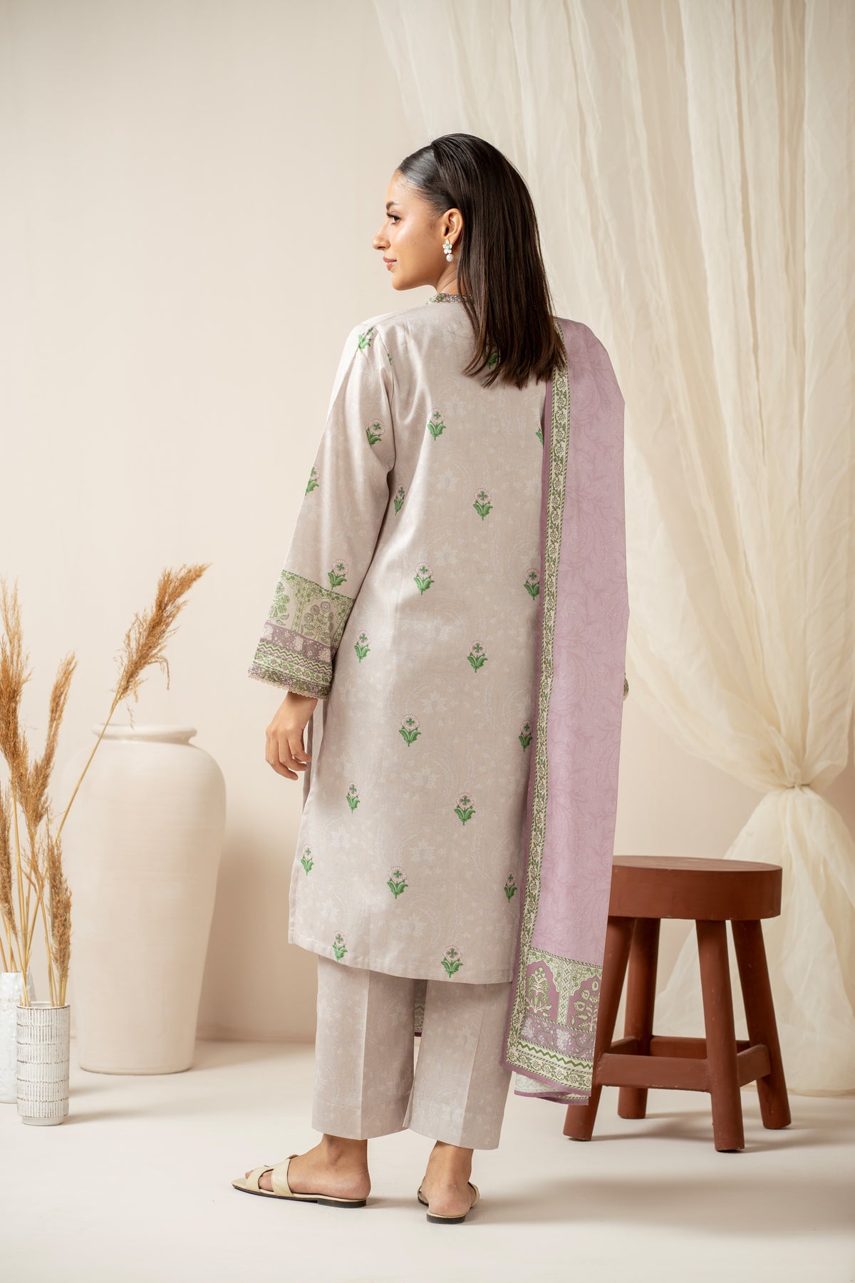 EMBROIDERED COTTEL STITCHED 3 PIECE SUIT