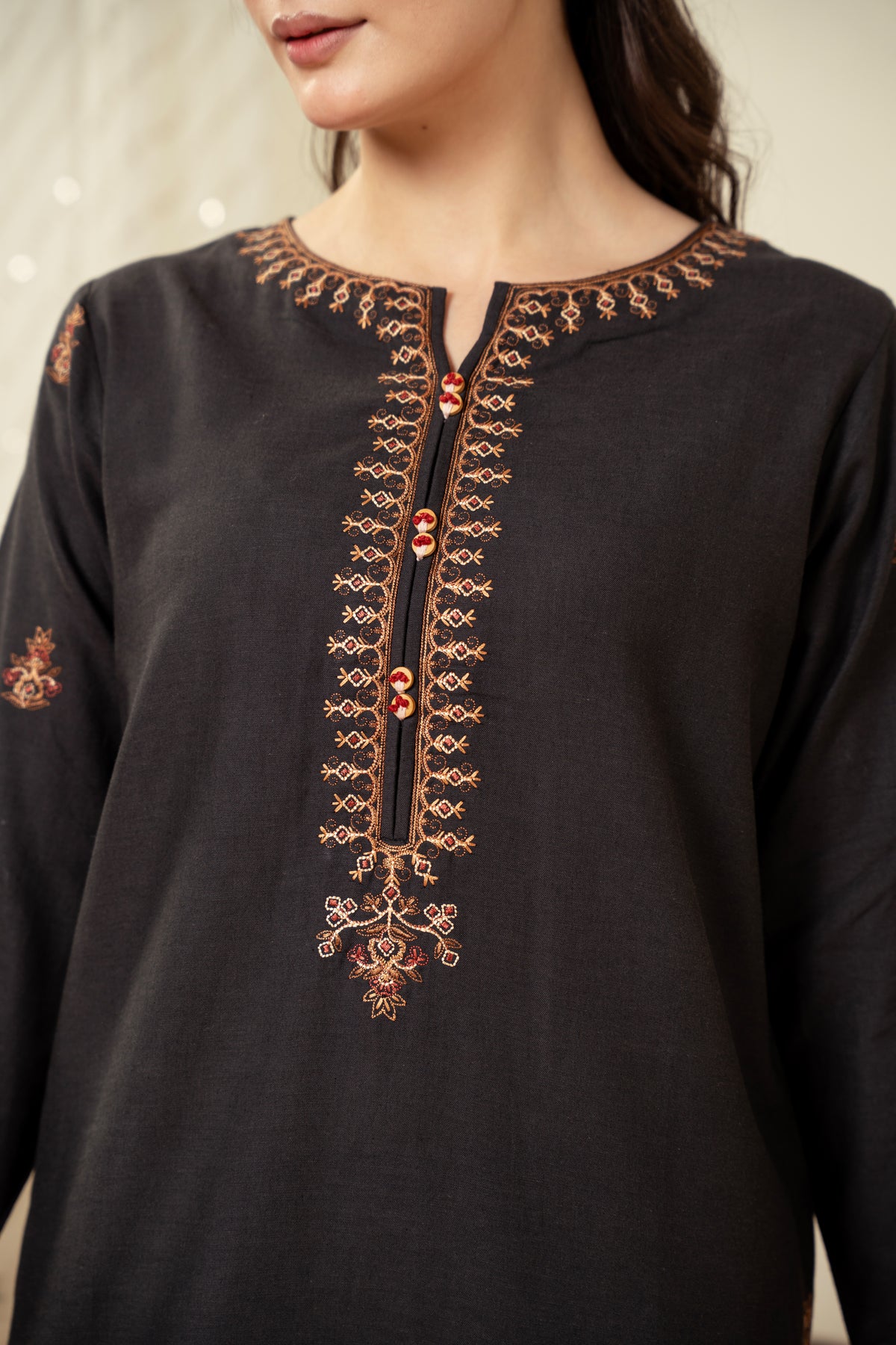 EMBROIDERED COTTON LINEN STITCHED 3 PIECE SUIT