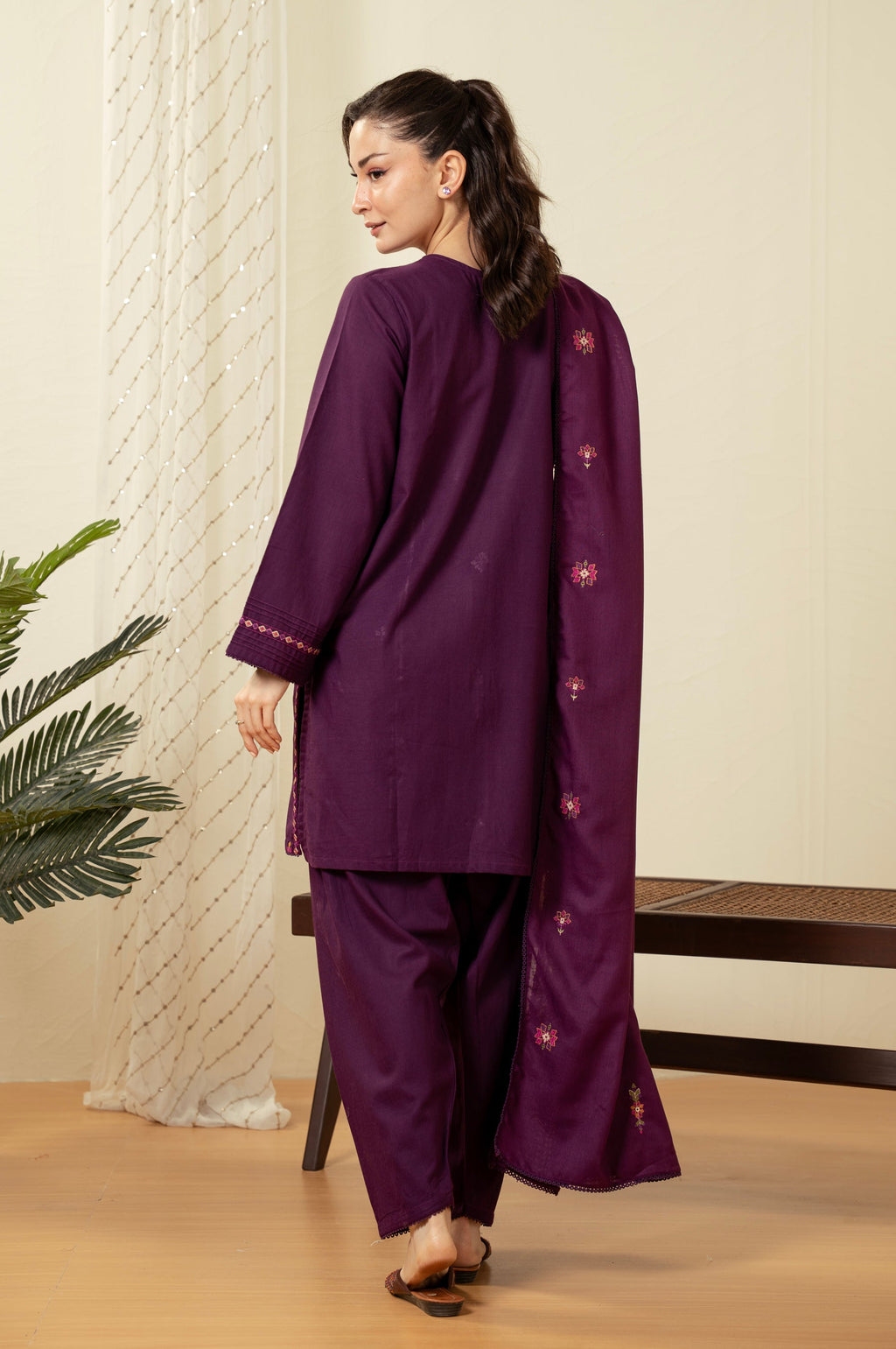 EMBROIDERED COTTON LINEN STITCHED SHIRT BOTTOM