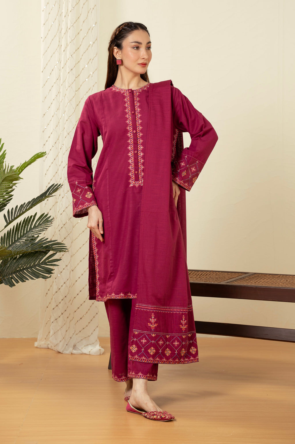 EMBROIDERED KHADDAR STITCHED SHIRT BOTTOM