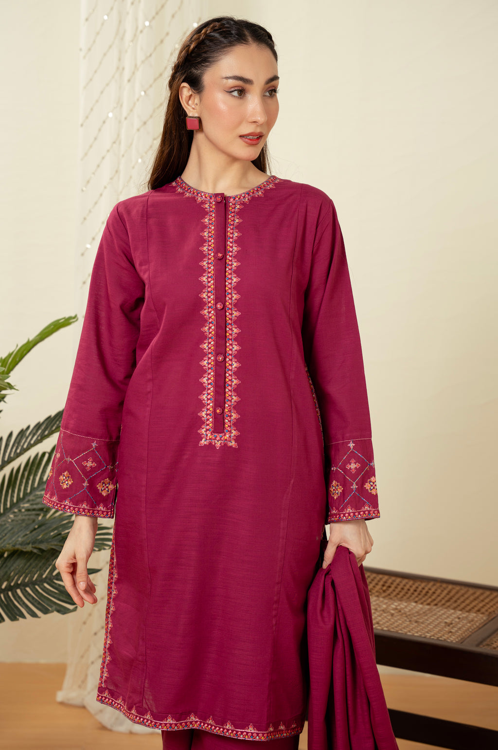 STITCHED DYED EMBROIDERED SUIT