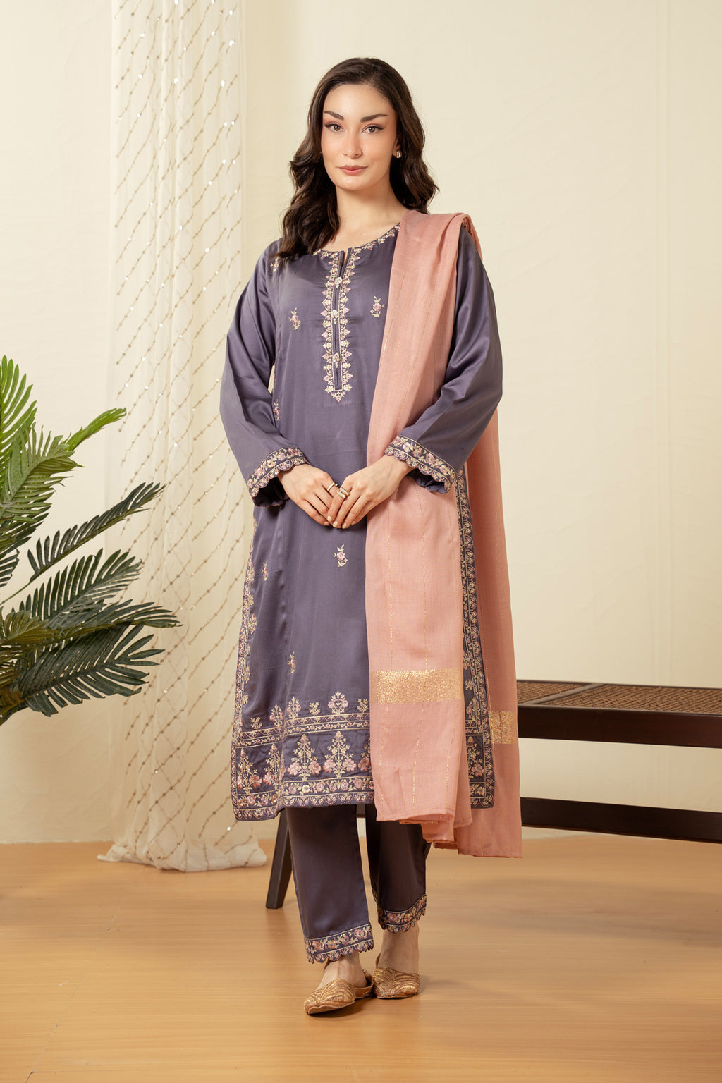 STITCHED DYED EMBROIDERED SUIT