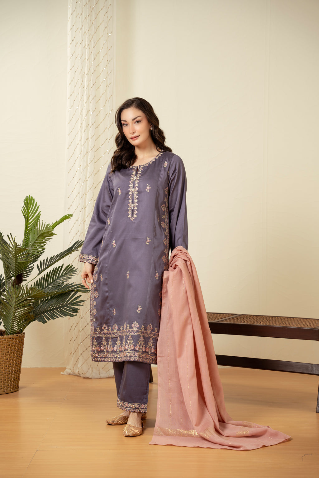 STITCHED DYED EMBROIDERED SUIT