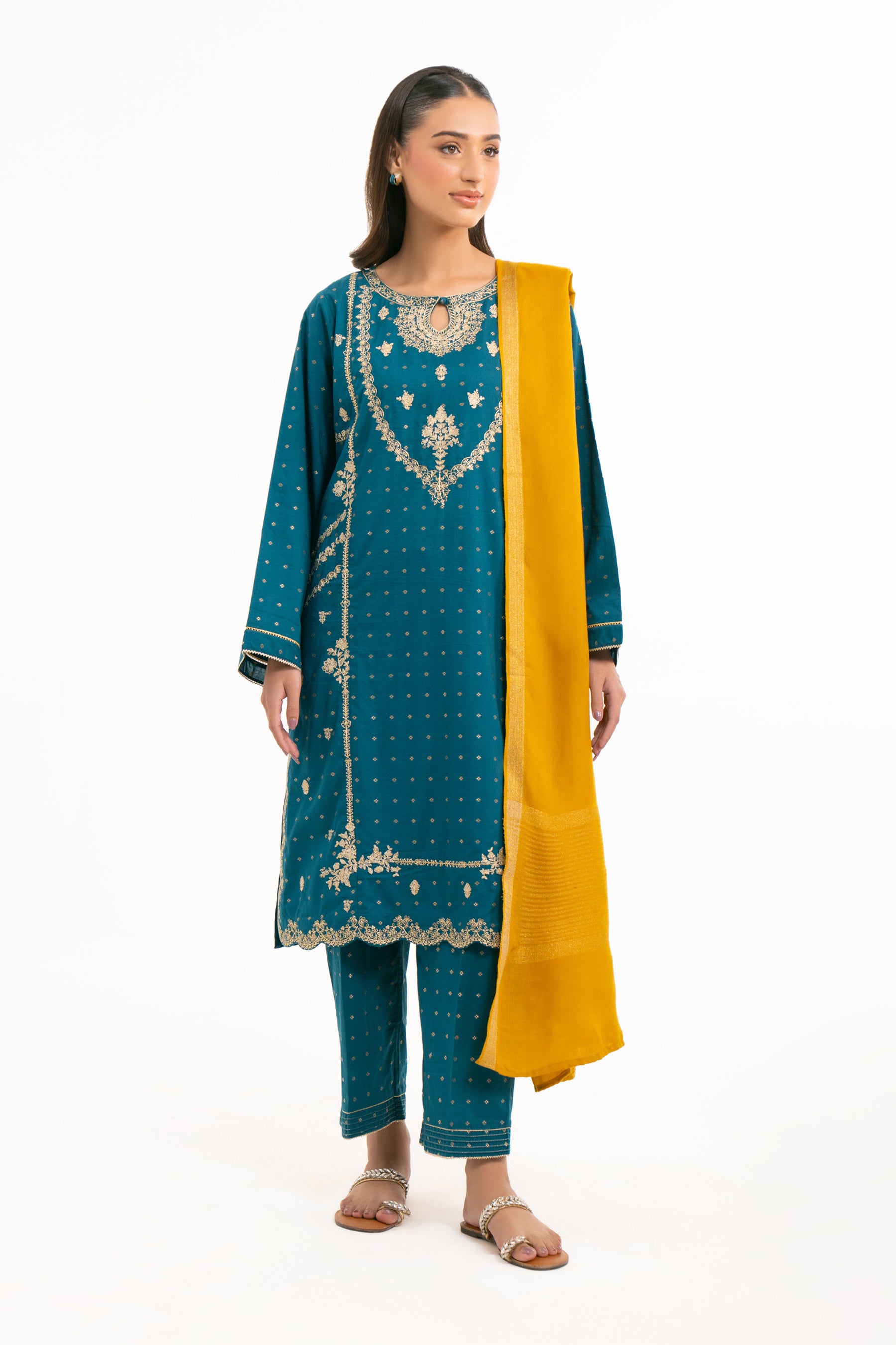 EMBROIDERED JACQUARD STITCHED 3 PIECE SUIT