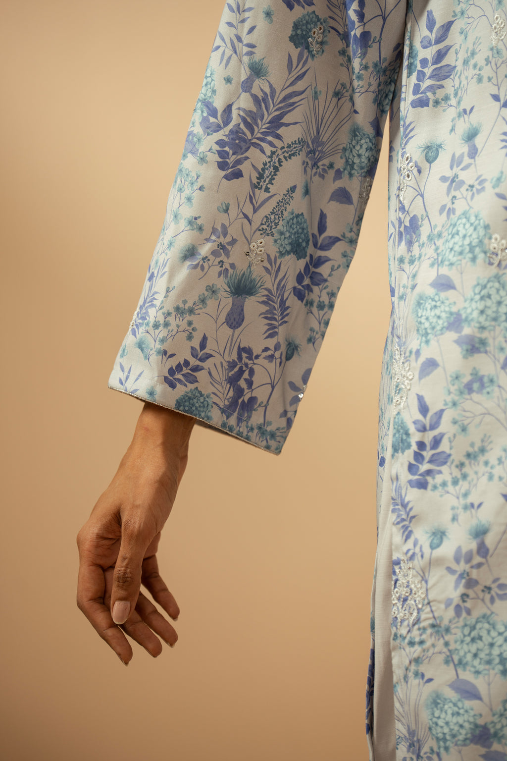 PRINTED RAW SILK STITCHED 3 PIECE SUIT