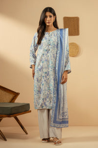 PRINTED RAW SILK STITCHED 3 PIECE SUIT