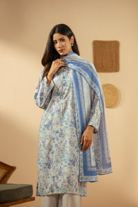PRINTED RAW SILK STITCHED 3 PIECE SUIT
