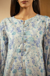 PRINTED RAW SILK STITCHED 3 PIECE SUIT