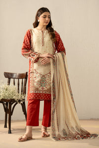 PRINTED CAMBRIC ZARI STITCHED 3 PIECE SUIT