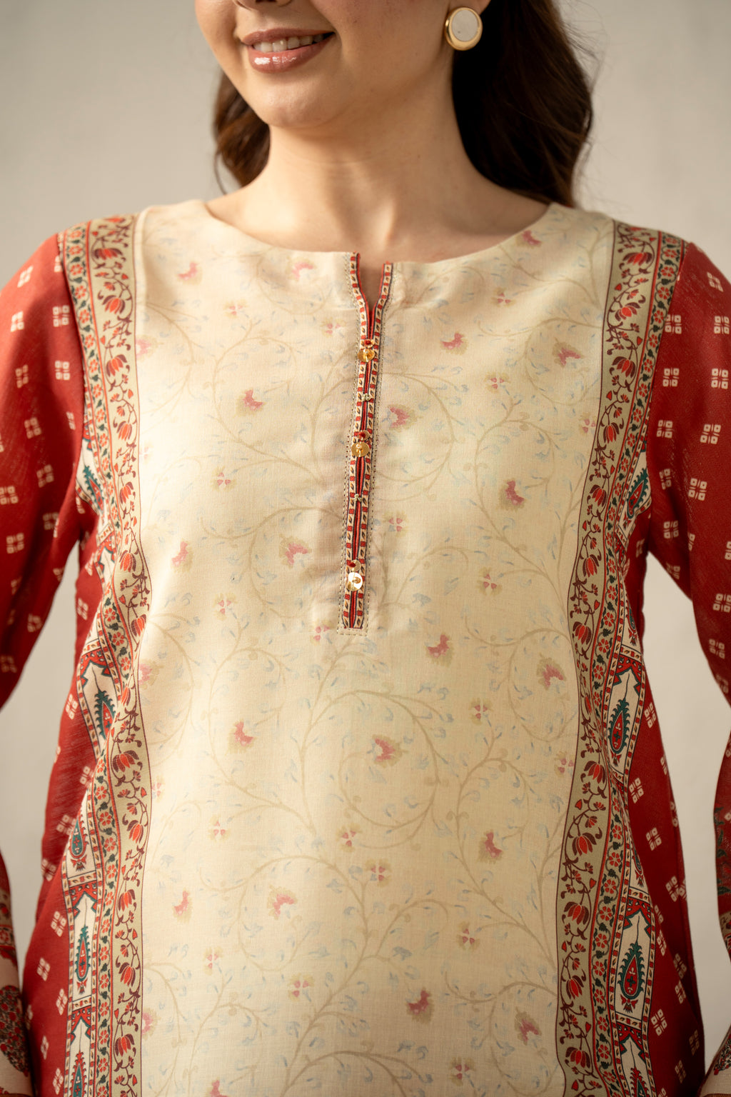PRINTED CAMBRIC ZARI STITCHED 3 PIECE SUIT