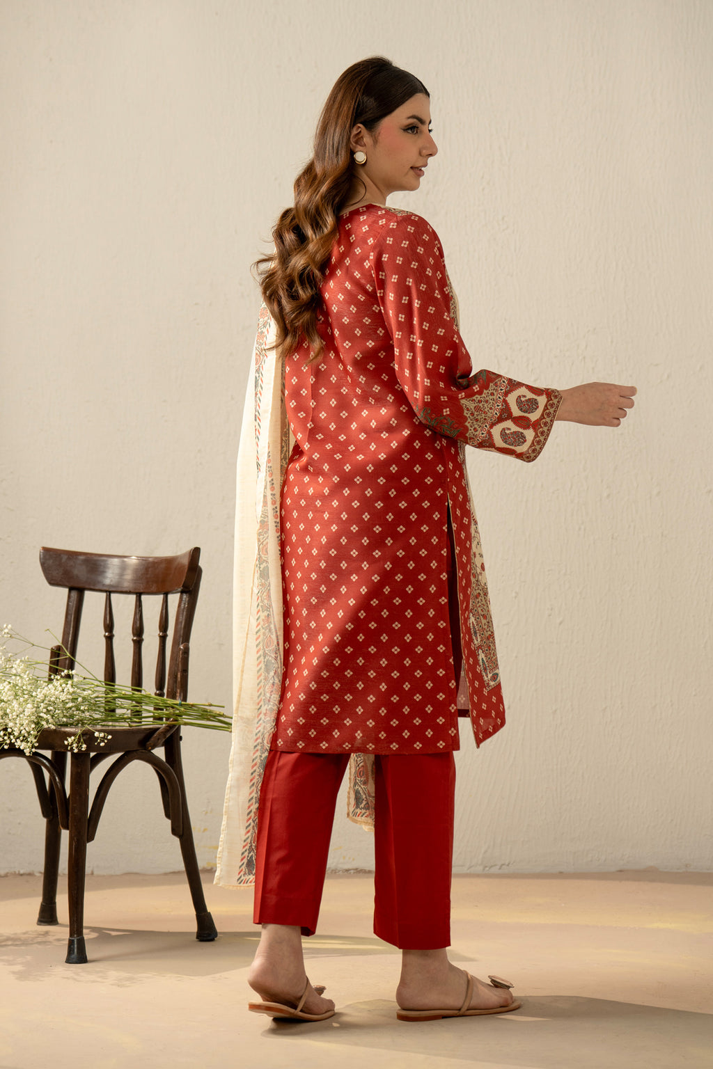 PRINTED CAMBRIC ZARI STITCHED 3 PIECE SUIT