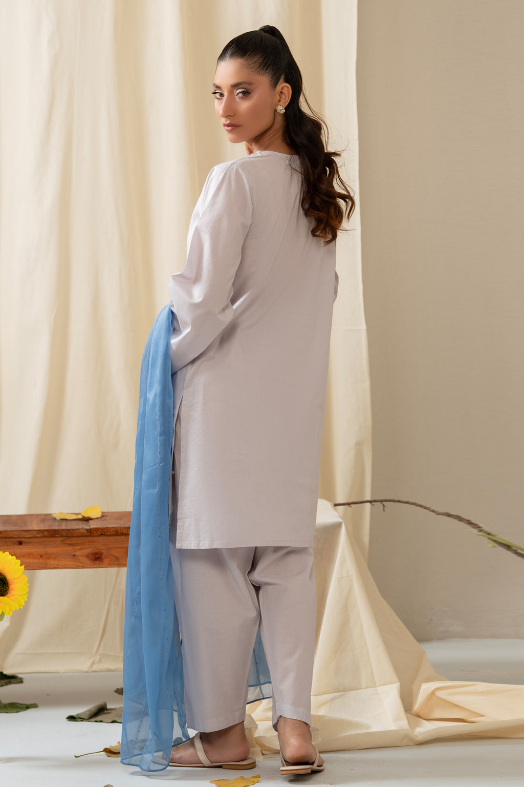 STITCHED EMBROIDERED CAMBRIC SUIT