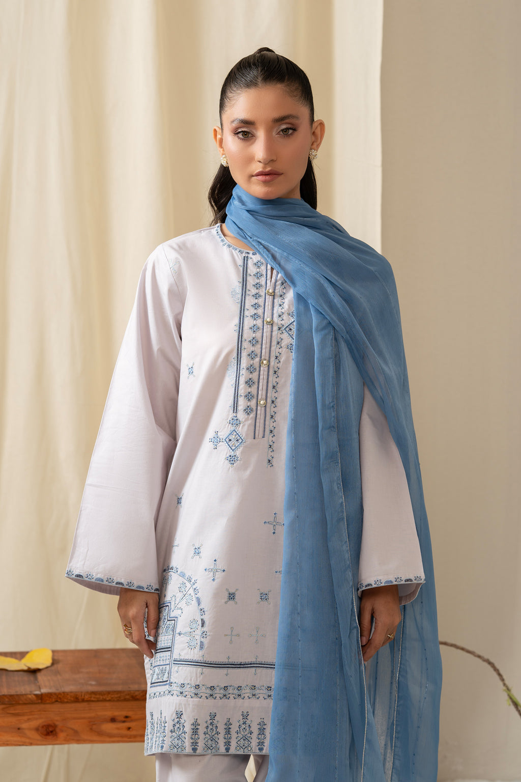 STITCHED EMBROIDERED CAMBRIC SUIT