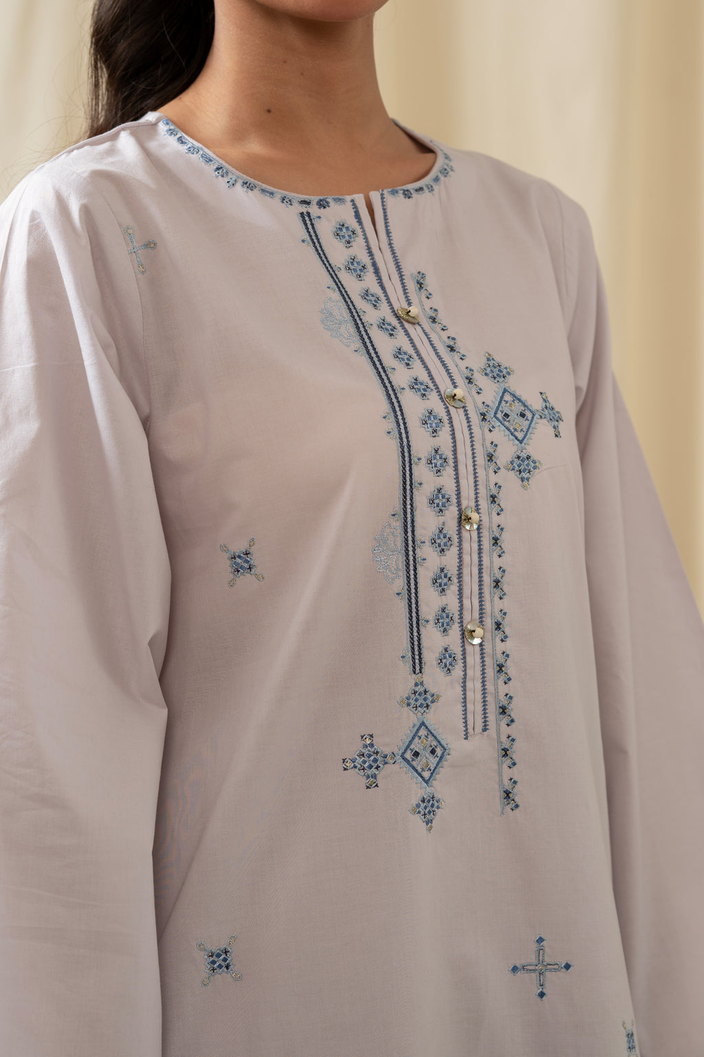 STITCHED EMBROIDERED CAMBRIC SUIT