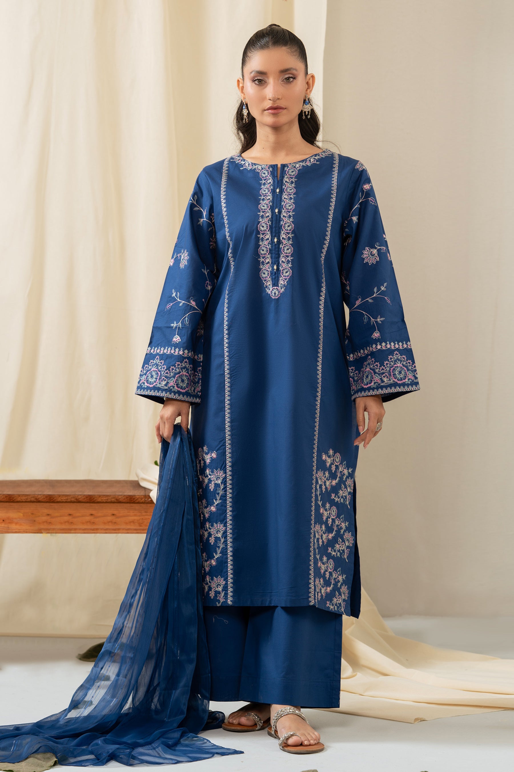 STITCHED EMBROIDERED CAMBRIC SUIT