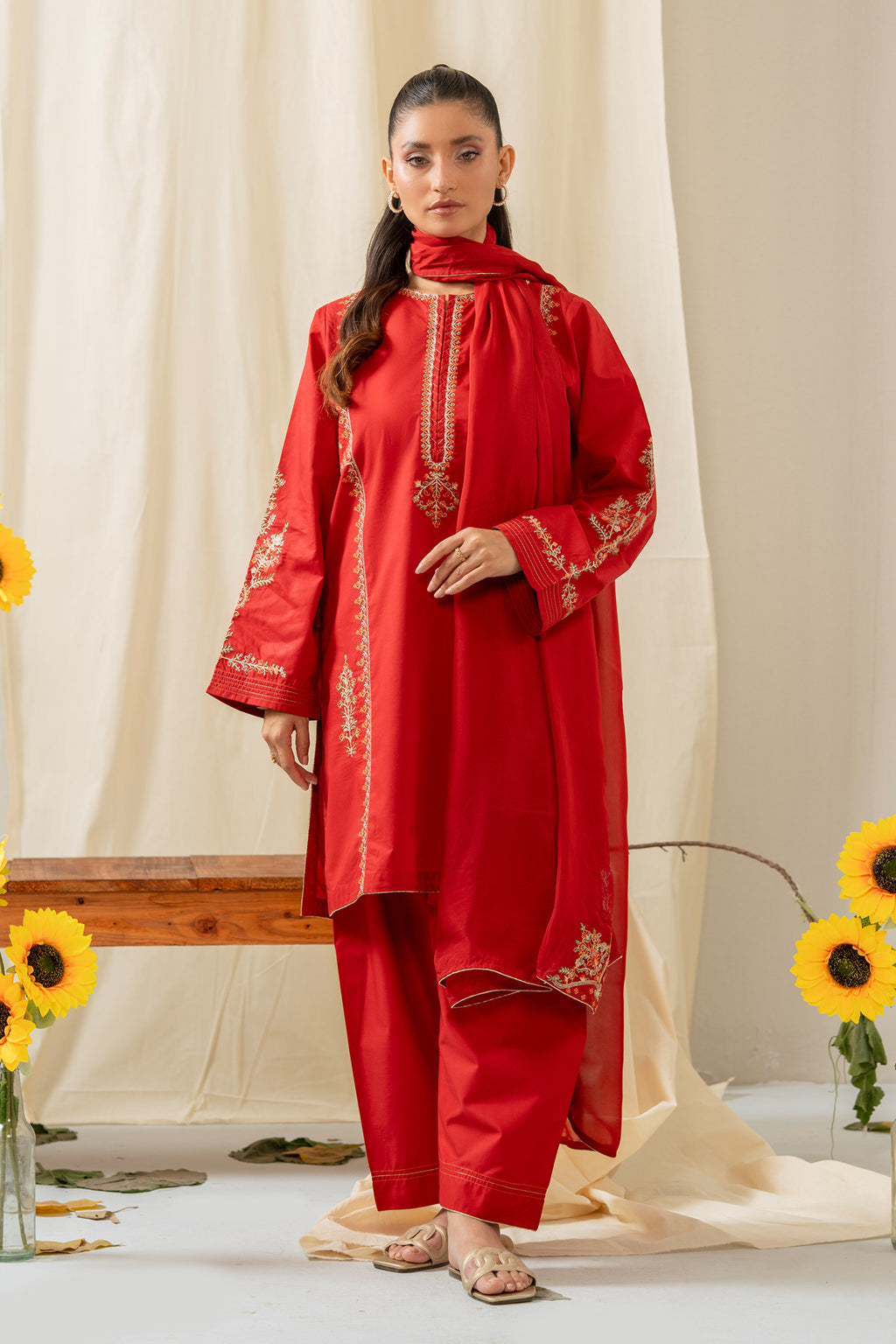 STITCHED EMBROIDERED CAMBRIC SUIT