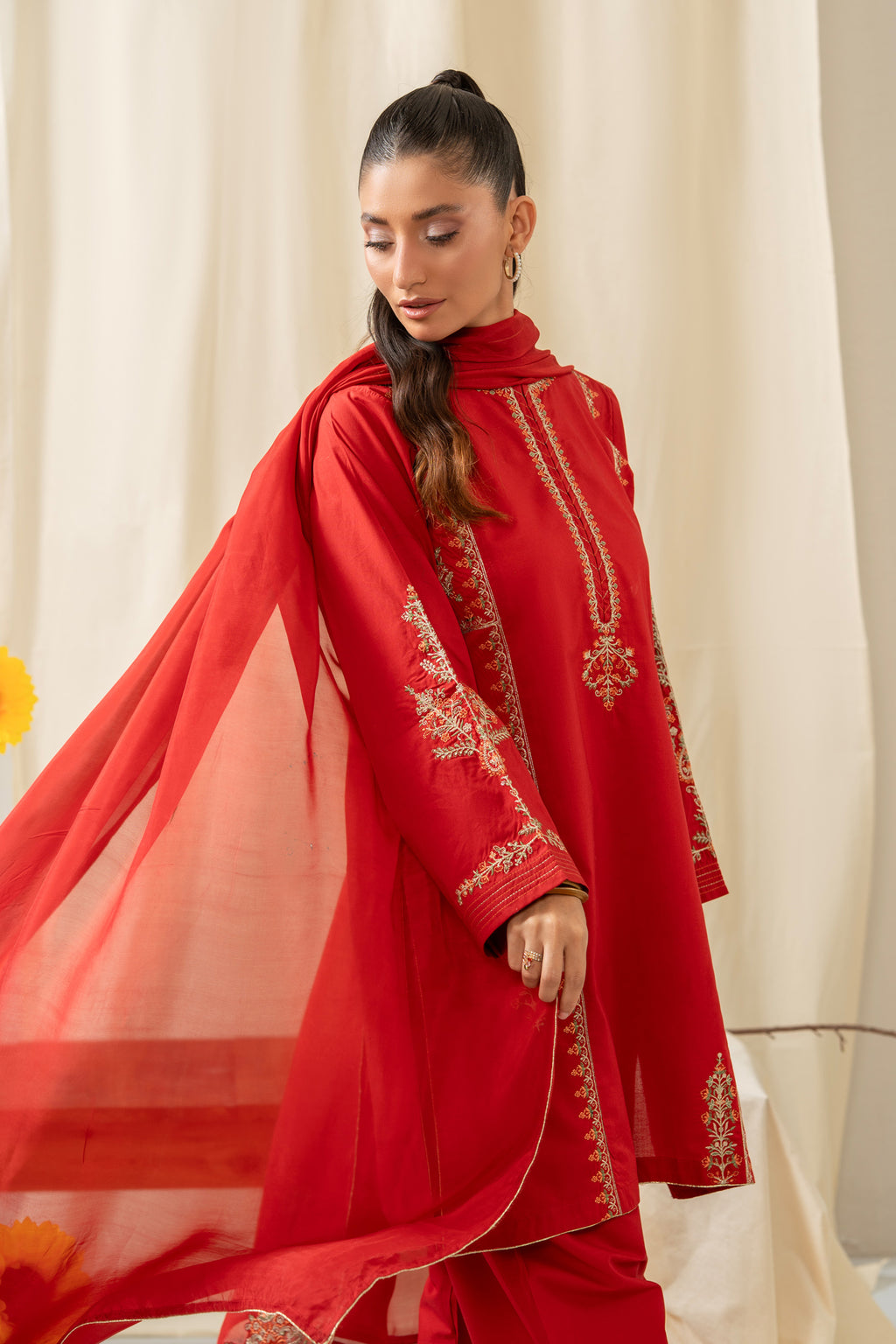 STITCHED EMBROIDERED CAMBRIC SUIT