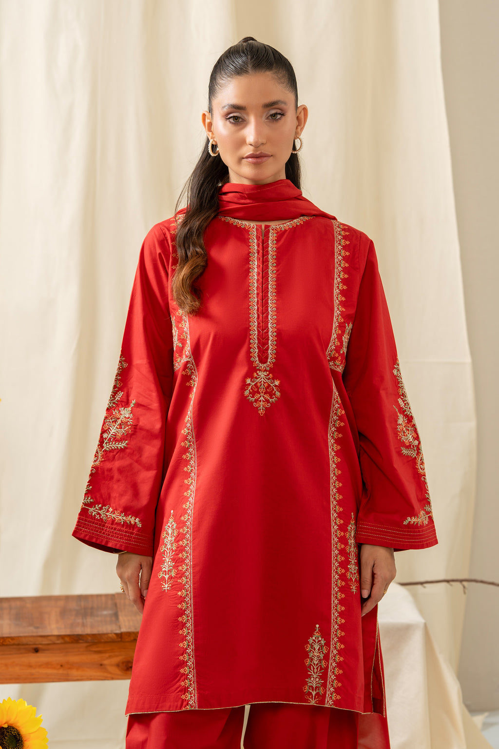 STITCHED EMBROIDERED CAMBRIC SUIT