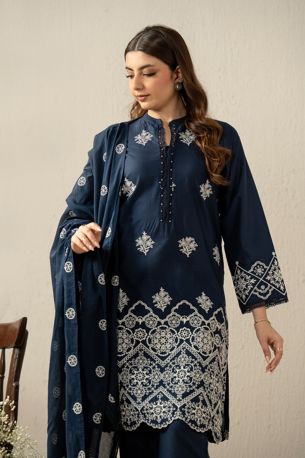 EMBROIDERED CHIKANKARI LAWN STITCHED 3 PIECE SUIT