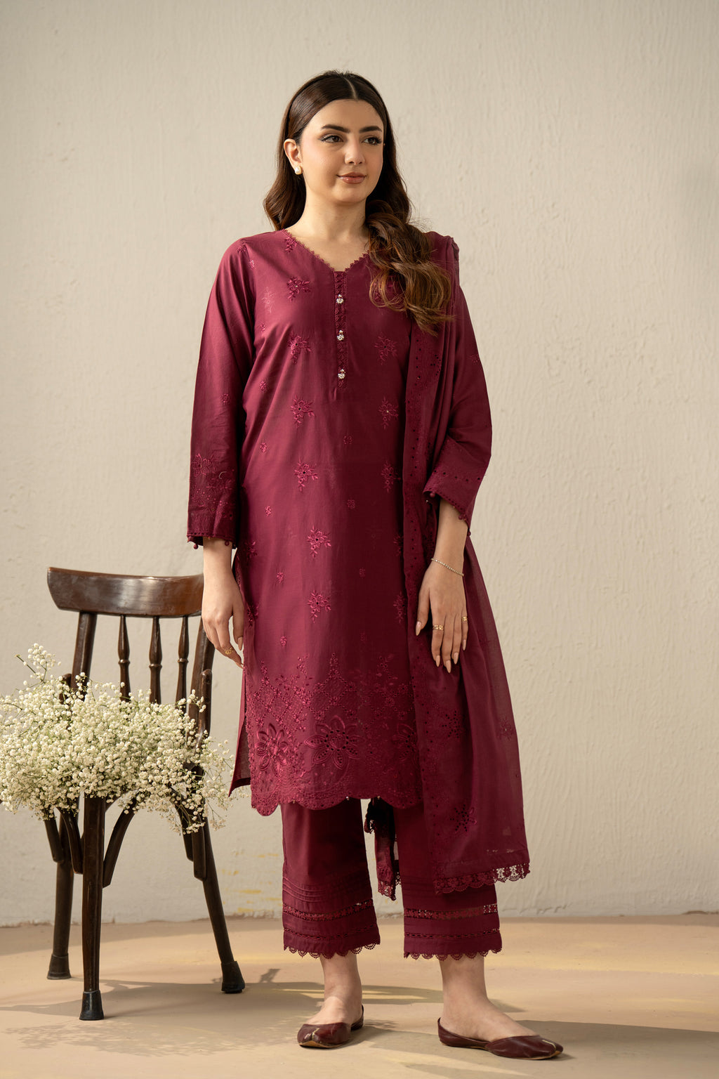 EMBROIDERED CHIKANKARI LAWN STITCHED 3 PIECE SUIT